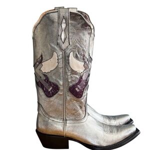 Johnny Ringo Western Boots Womens 8 B Snip Toe Silver Guitar Glam Rock Cowgirl